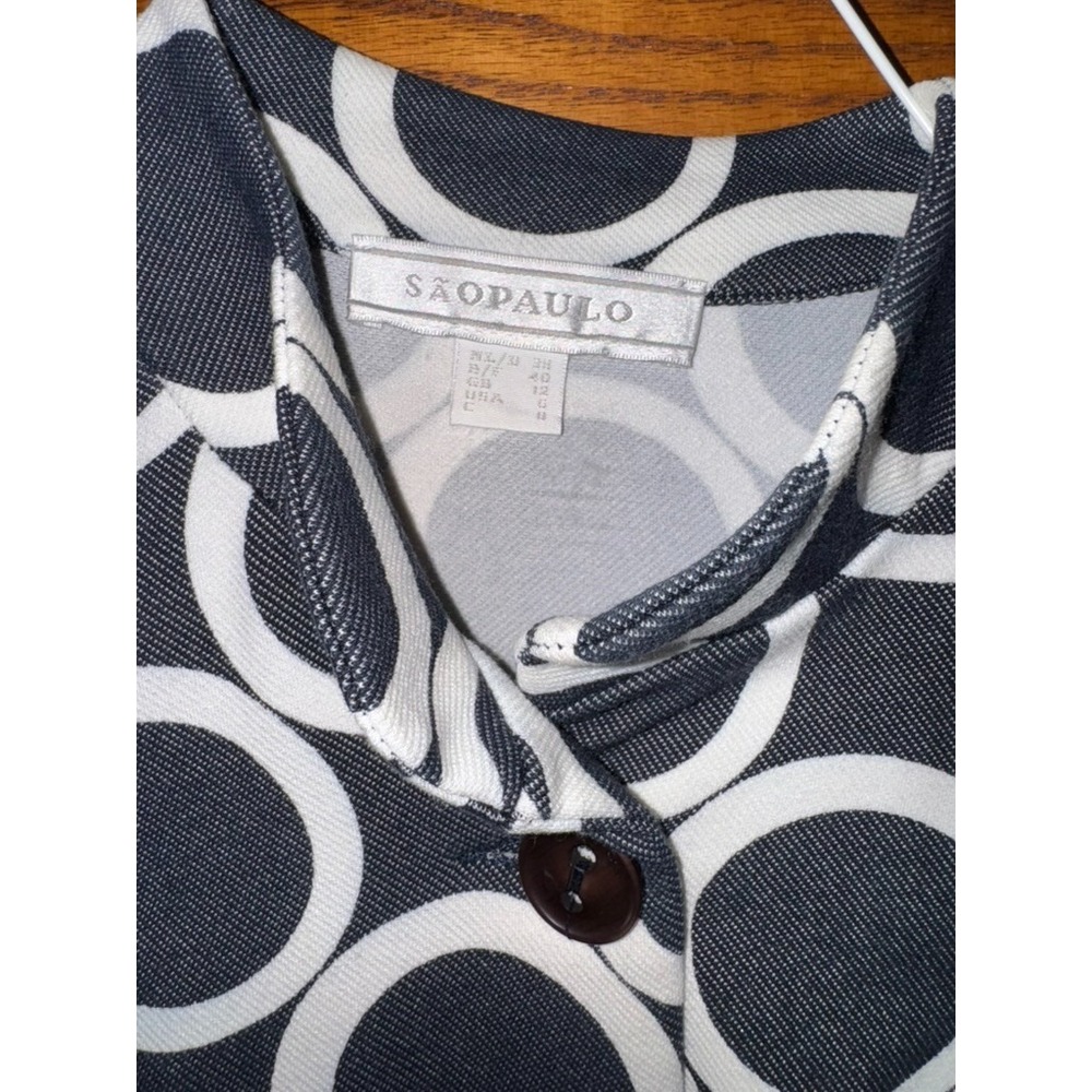 Sao Paulo Womens Jacket Size 6 blue white circle Cropped Button Fitted Tailored - Picture 4 of 5
